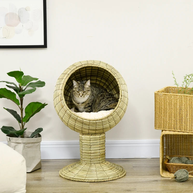 Natural Grass Cat Bed with Cushion