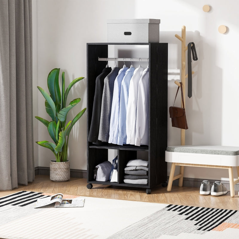 Black Mobile Wardrobe with Clothes Rail and Shelves