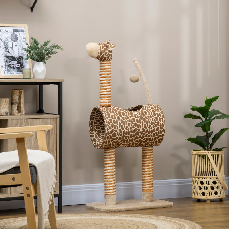 Cat Tree Play Tower with Scratching Posts and Toys, Giraffe Design, 48.5 x 34.5 x 101 cm