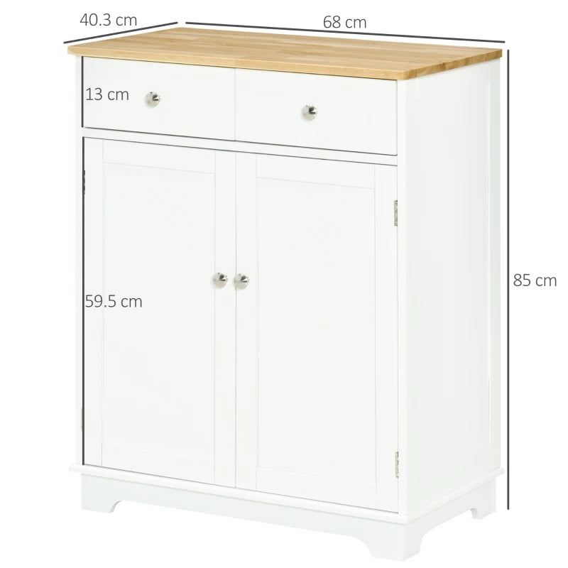 White Kitchen Storage Sideboard with Solid Wood Top