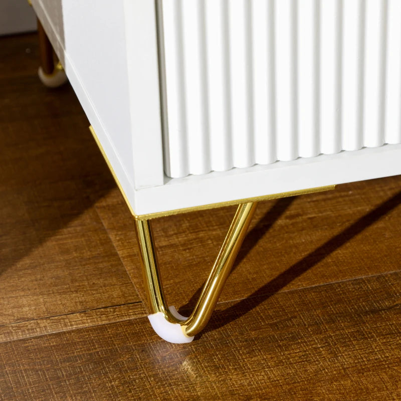 White 2-Drawer Metal Frame Bedside Table With Gold Legs