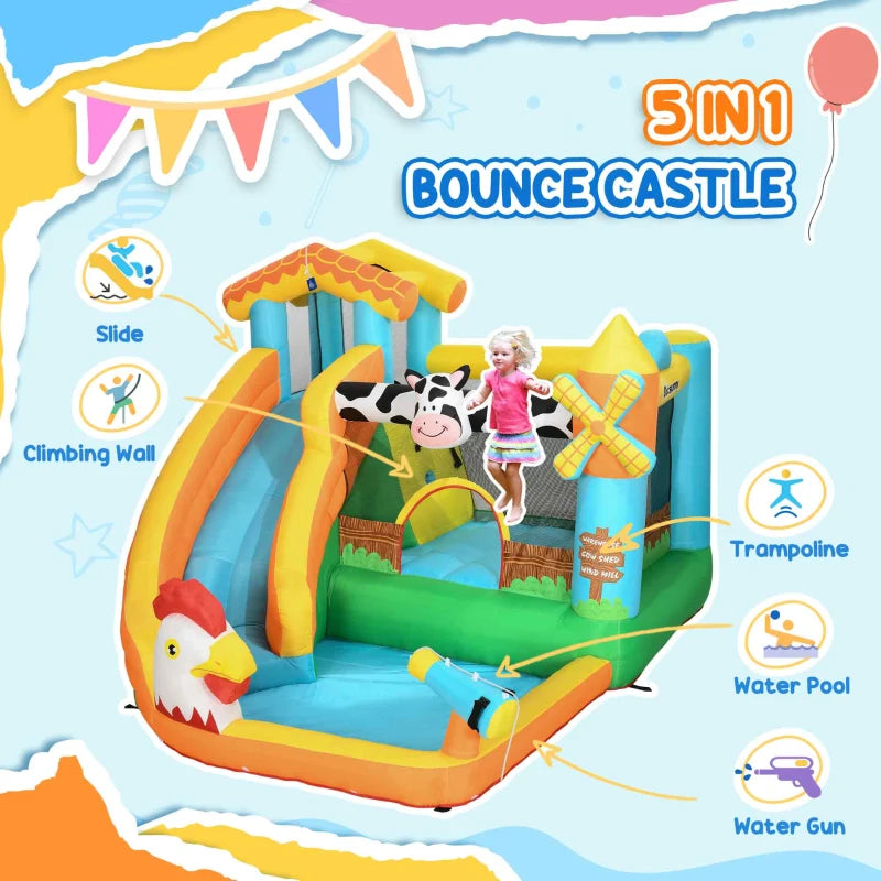 Farm Style Kids Inflatable Bouncy Castle with Slide & Pool - 3.5m