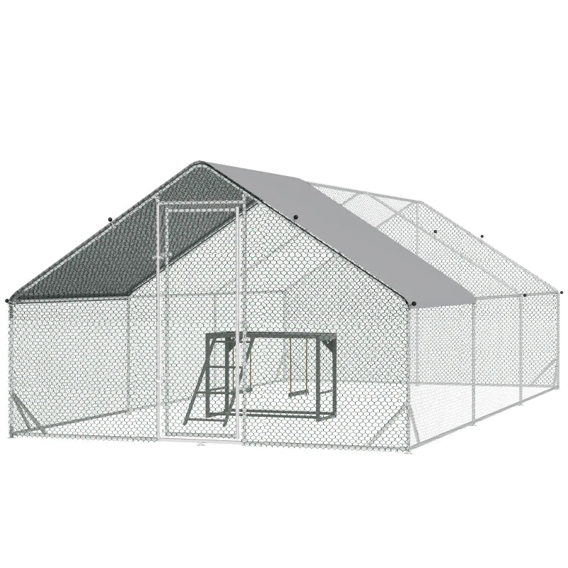 Large Chicken Run with Activity Shelf and Cover, 3x6x2m, Green