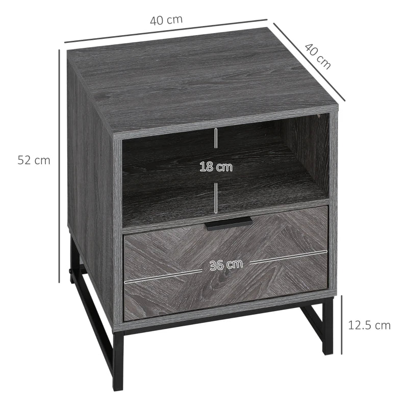 Dark Grey Bedside Table with Drawer and Shelf