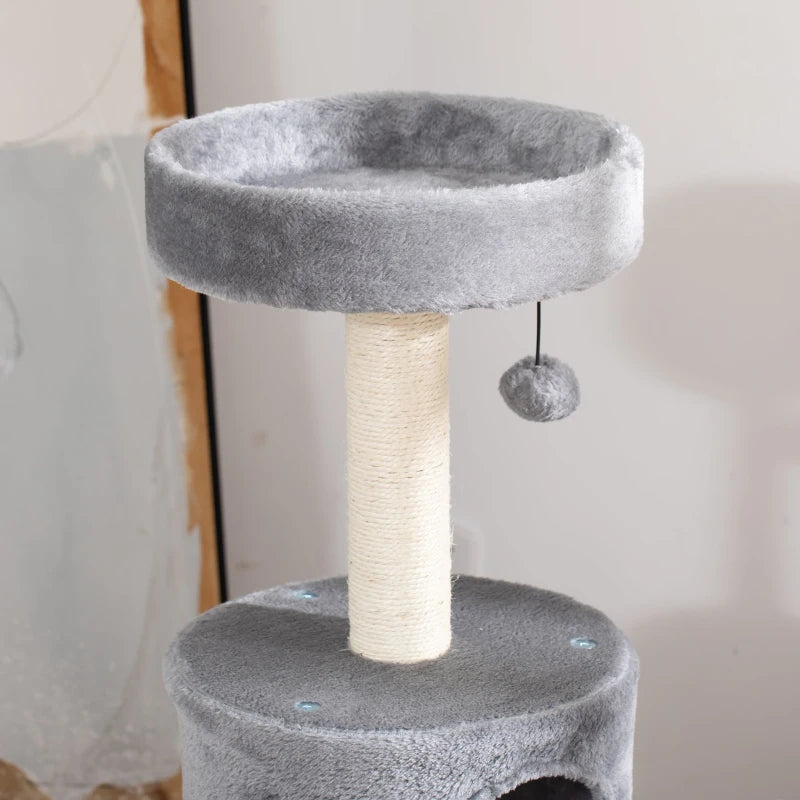 Grey Cat Climbing Tower with Scratching Post and Bed