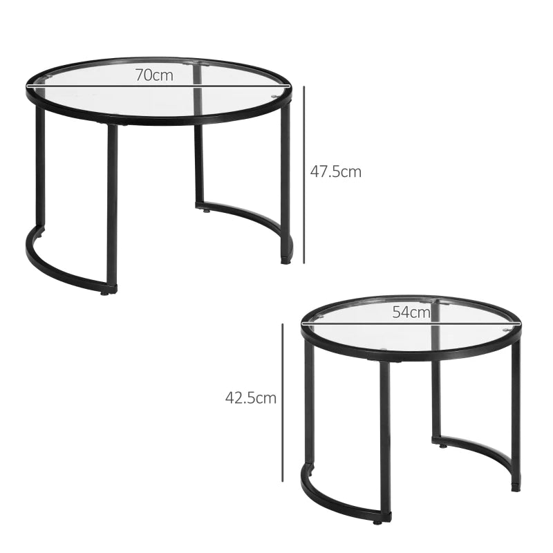 Modern Black Glass Nesting Coffee Tables Set