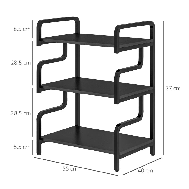 Black 3-Tier Printer Stand with Storage Shelves, 55 x 40 x 77cm - Home Office Printer Table