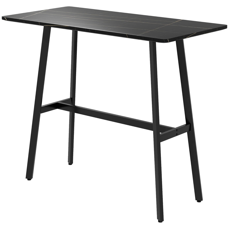 Modern Black Metal Frame Bar Table with Faux Marble Top - Pub Table for 4