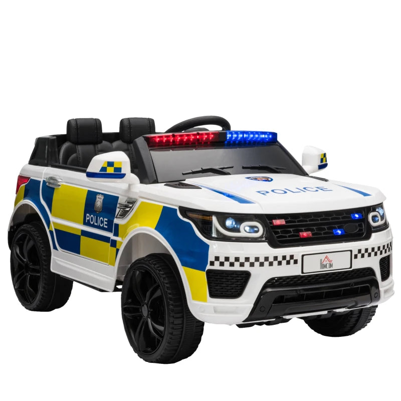 White Kids Electric Police Car with Remote Control & Lights