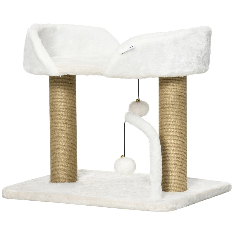 White 42cm Cat Tree with Toy Balls and Jute Scratching Post