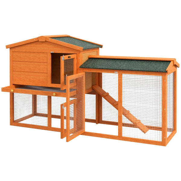 Orange 2 Tier Rabbit Hutch with Run and Ramp