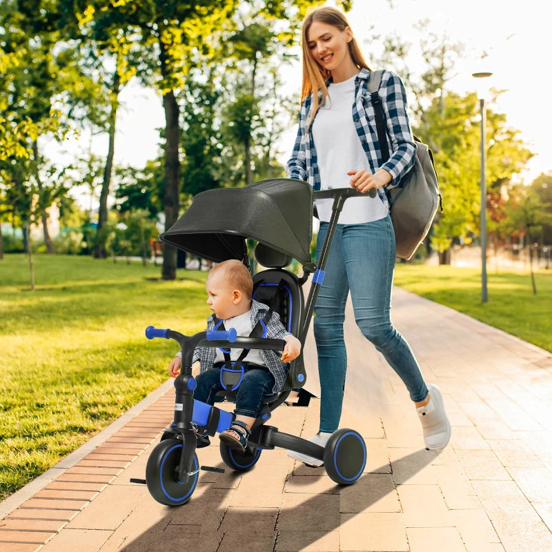 Blue 3-in-1 Kids Tricycle with Parent Handle