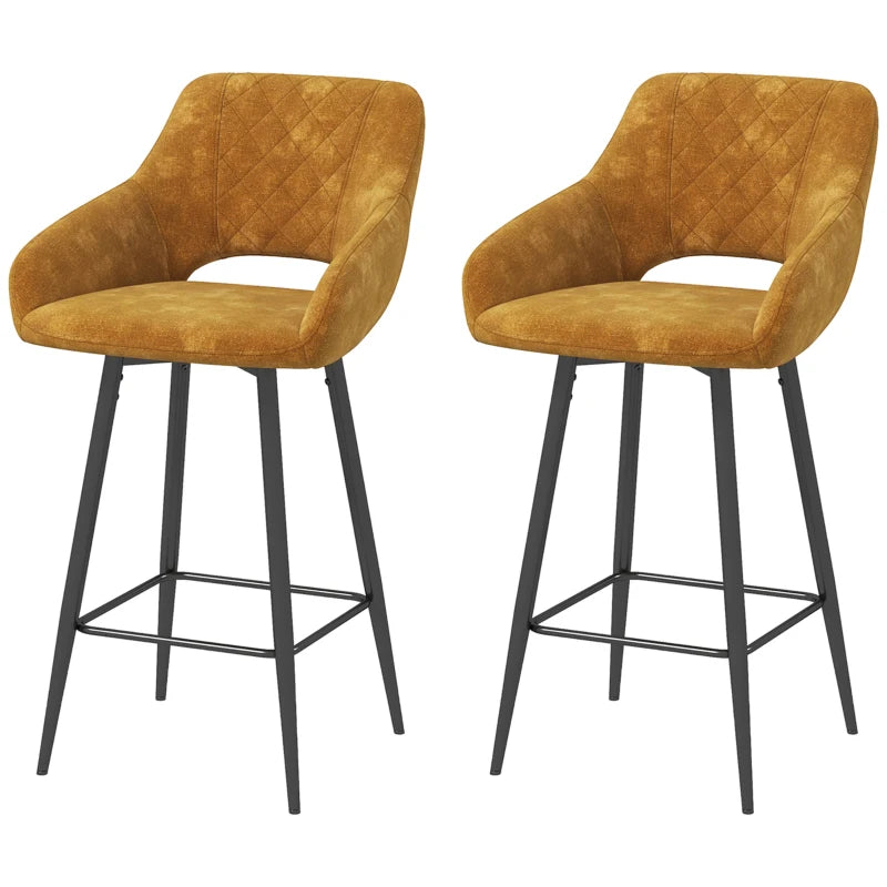 Brown Velvet Bar Stools Set of 2