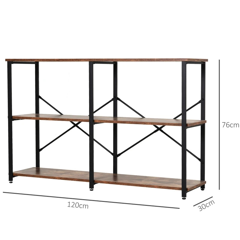 Brown 3-Tier Metal Frame Shelf with Adjustable Feet - 76x120cm