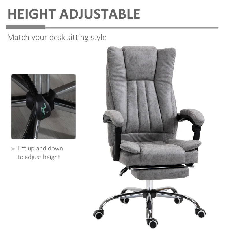 Grey Microfibre Home Office Chair with Reclining Function & Footrest