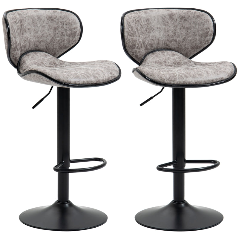 Grey Microfiber Cloth Swivel Bar Stool Set of 2, Adjustable Height Armless Chairs