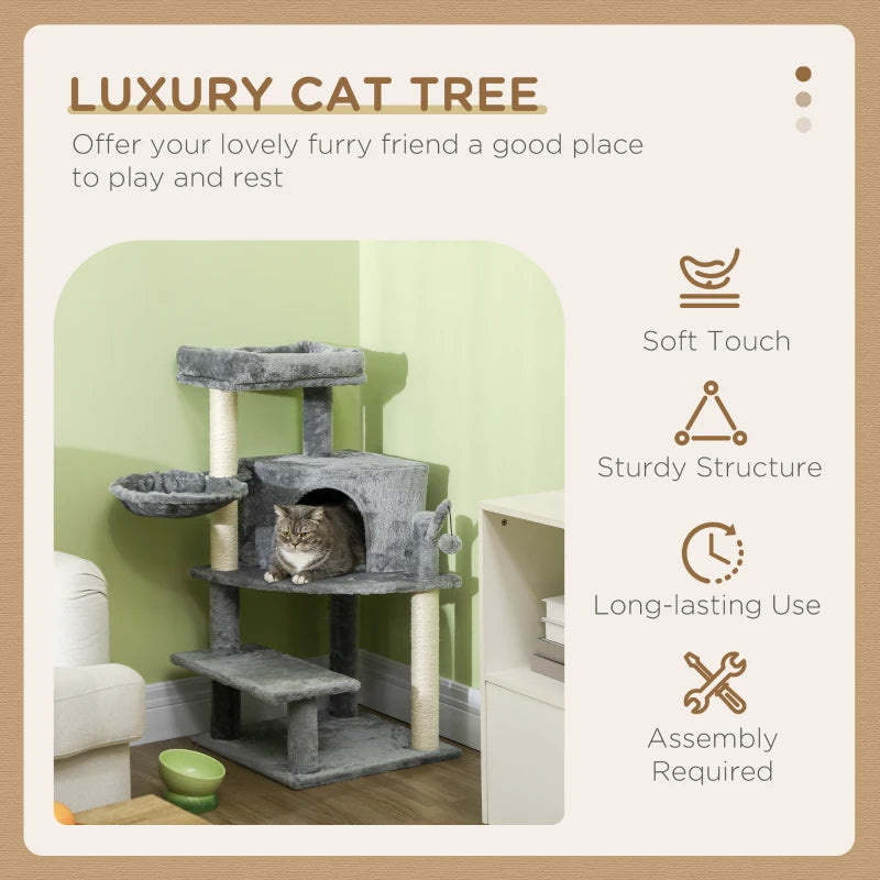 Grey 100cm Cat Tree Tower with Scratching Post