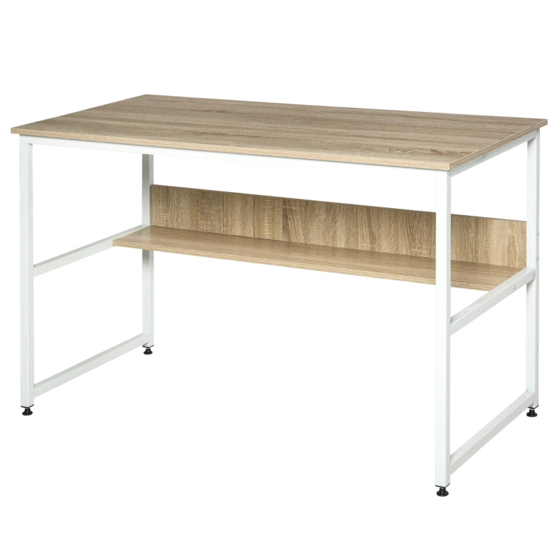 Oak Computer Desk with Storage Shelf, 120 x 60cm, Metal Frame