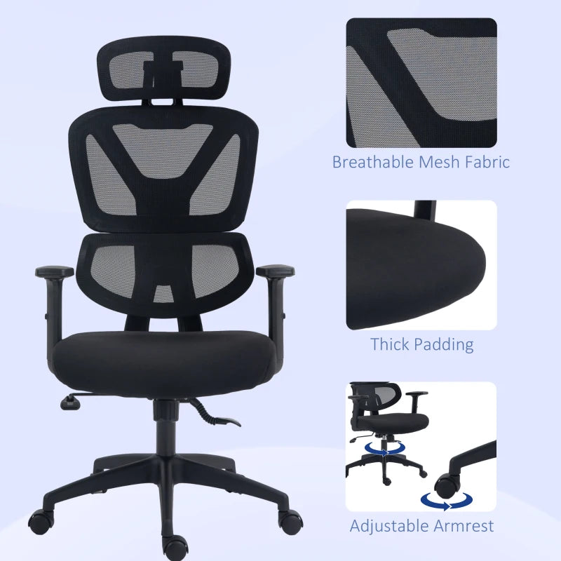 Black Mesh Office Chair with Lumbar Support & Swivel Wheels