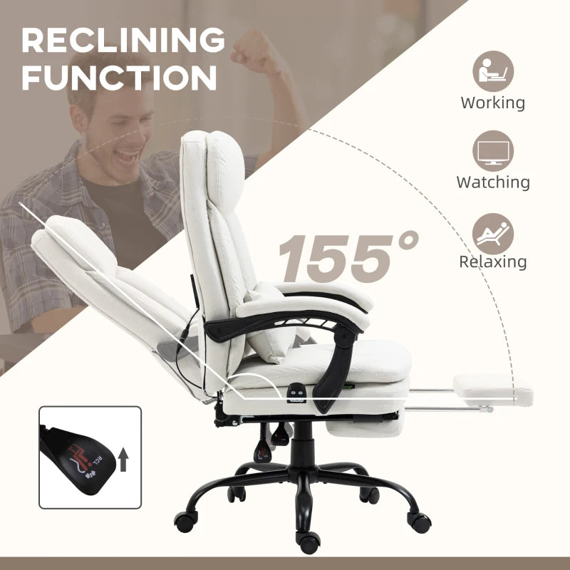 Massage Office Chair with Heating, Lumbar Support, Reclining Back - Cream White