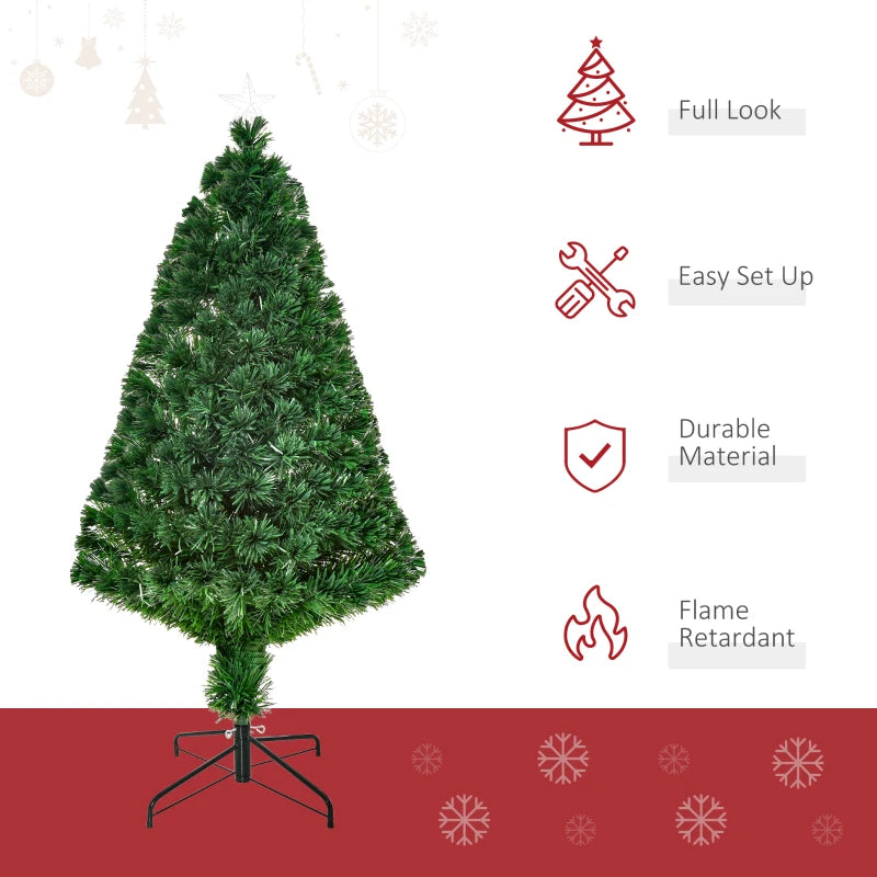 4FT Pre-Lit Fibre Optic Christmas Tree with Tree Topper - Multi-Colour