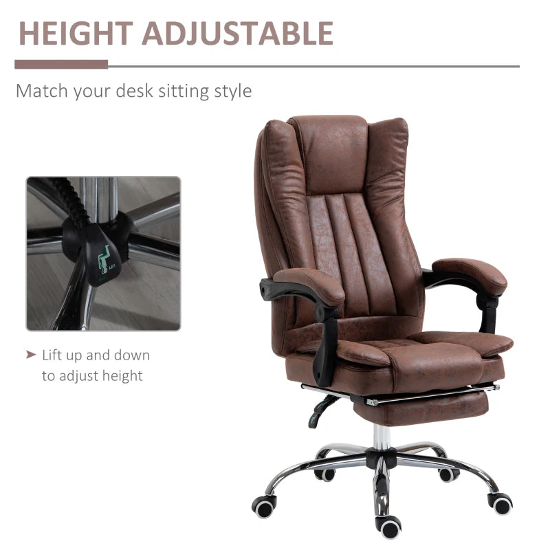 Brown Microfibre Home Office Chair with Reclining Function & Footrest