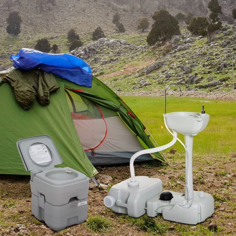 Portable Camping Toilet and Sink Set with Fresh and Waste Tanks - Outdoor Event Wastewater Recycler