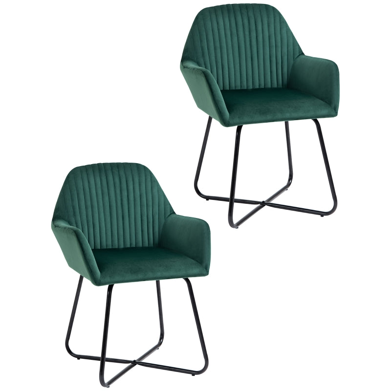 Green Velvet Accent Chairs, Set of 2 - Modern Armchairs for Living Room, Bedroom, Dining Room