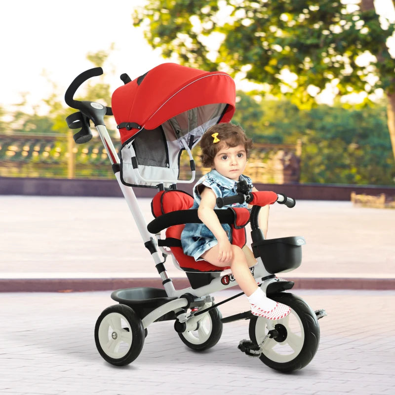 Red 4-in-1 Kids Tricycle Stroller with Canopy