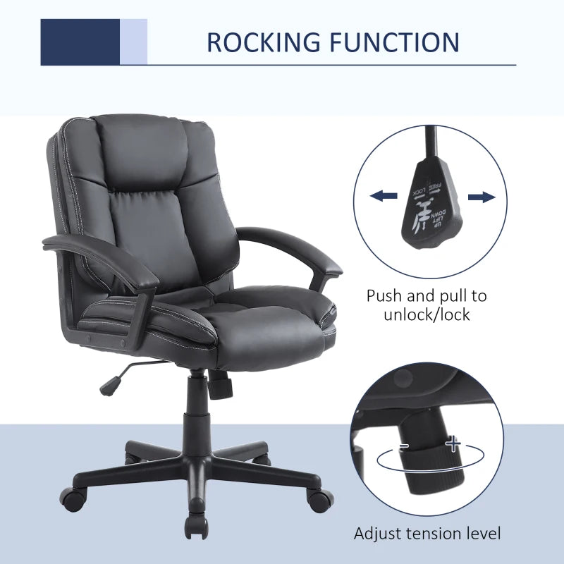 Black Faux Leather Office Chair with Adjustable Height and Swivel Wheels