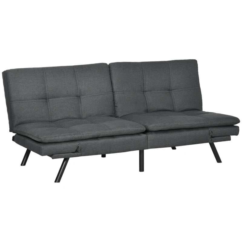 Grey Tufted 3 Seater Sofa Bed with Adjustable Armrests and Backrest