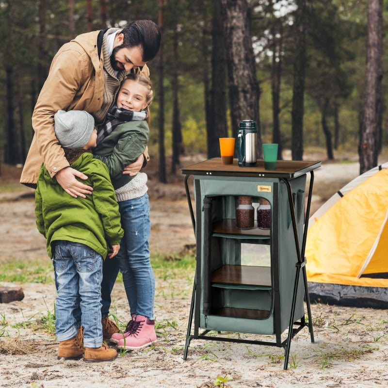 Aluminium Foldable Camping Kitchen Station with Storage Shelves - Blue