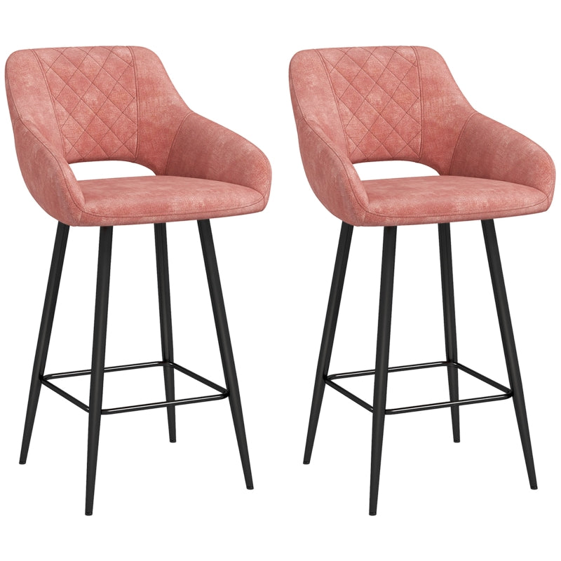 Set of 2 Pink Velvet Bar Stools