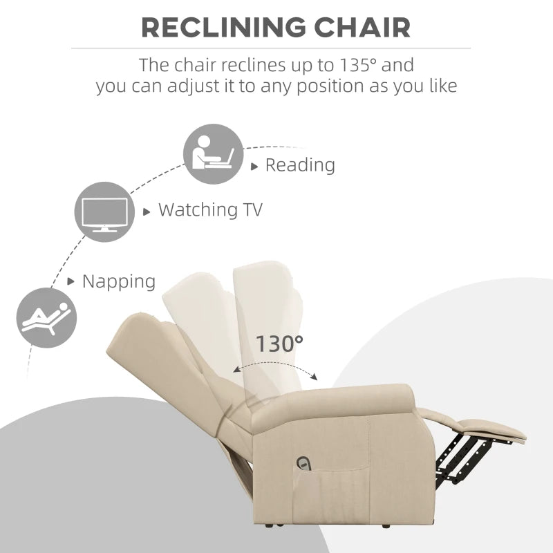 Beige Electric Recliner Armchair with Remote Control for Elderly