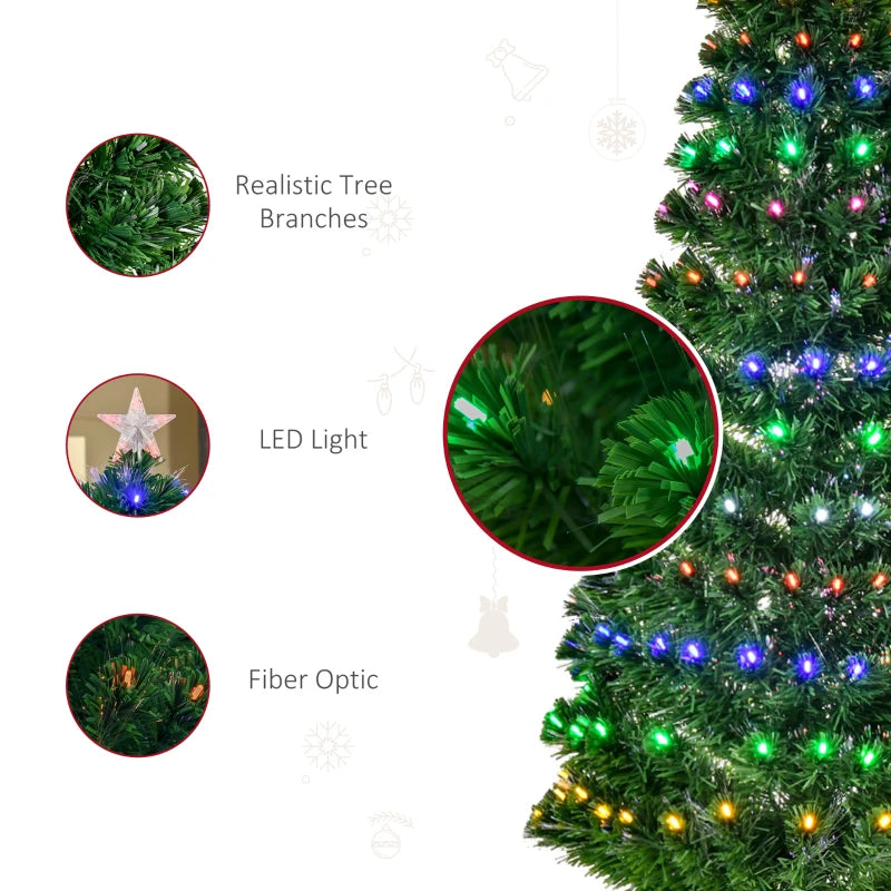 6FT Pre-Lit Fiber Optic Christmas Tree with Star Topper, 6 Color LED Lights