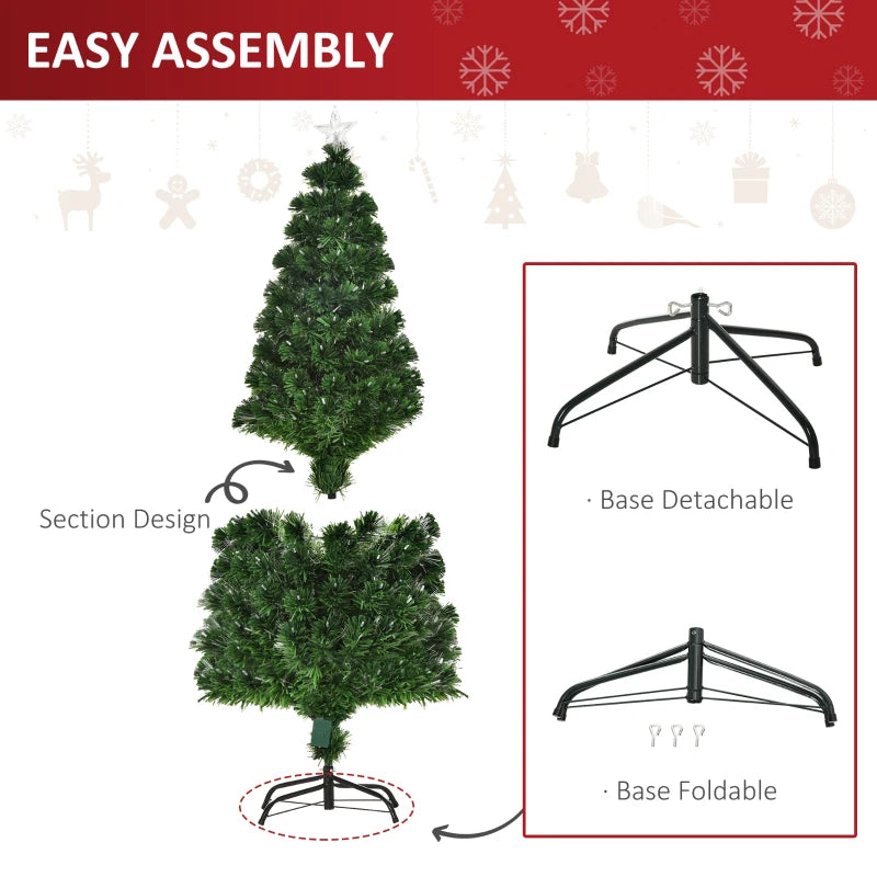 5FT Pre-Lit Christmas Tree with Star Topper - Green Metal Base