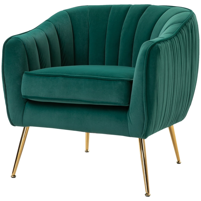 Green Velvet Tub Chair with Golden Metal Legs - Stylish Living Room Furniture