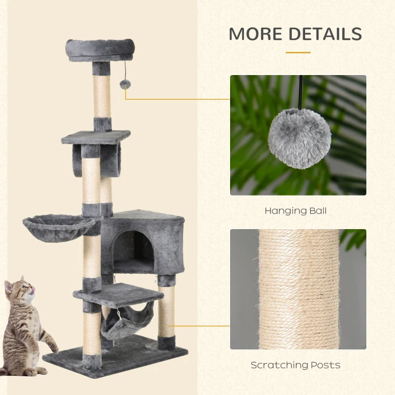 Cat Tree Condo Tower - Multi-level 150CM - Kittens Activity Stand - Grey