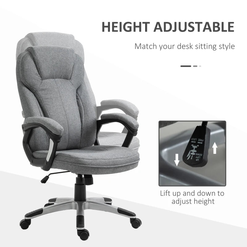 Grey Linen Office Chair with Adjustable Height and Swivel Wheels