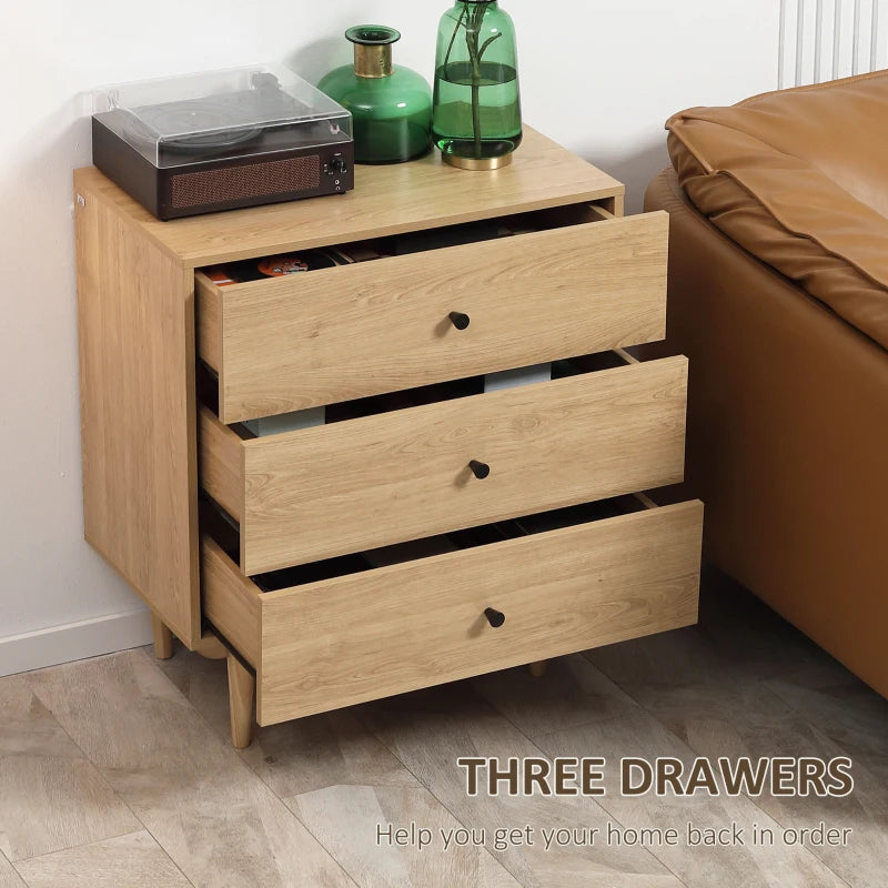 3-Drawer Storage Cabinet in Oak for Bedroom & Living Room