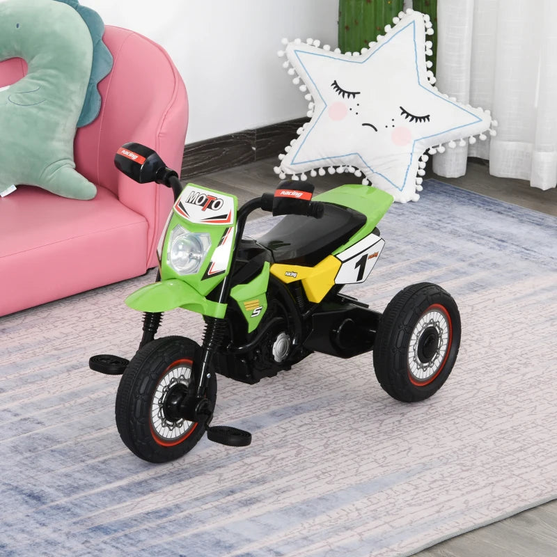 Green Toddler Pedal Motorcycle Tricycle with Music & Lights