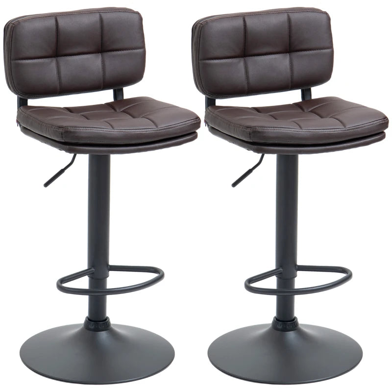Brown Swivel Bar Stools Set of 2 - Adjustable Height Dining Chairs with Footrest