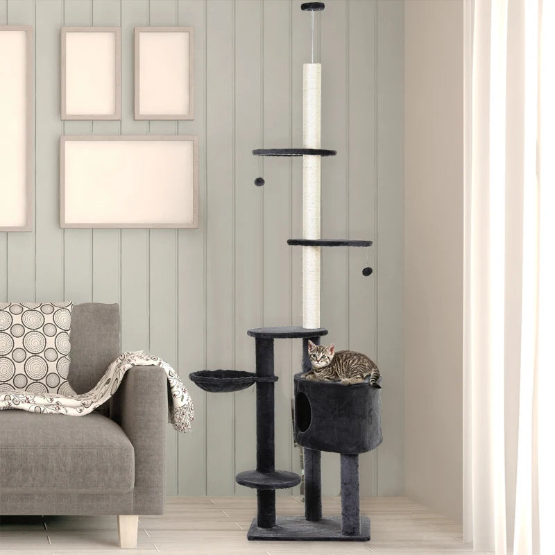 Cat Tree Hammock Tower - Grey 5-Tier Pet Furniture