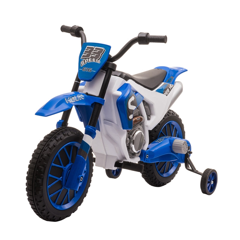 Blue Kids Electric Motorcycle Ride-On with Training Wheels, Ages 3-6