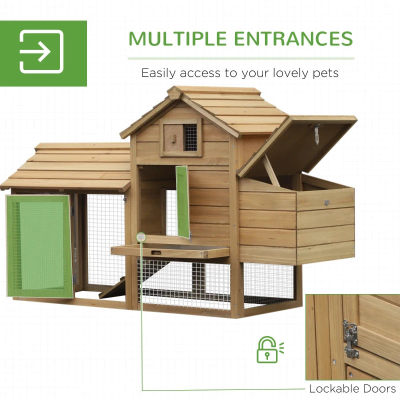 Small Wood Chicken Coop with Run and Nesting Box - 150.5 x 54 x 87cm, Natural