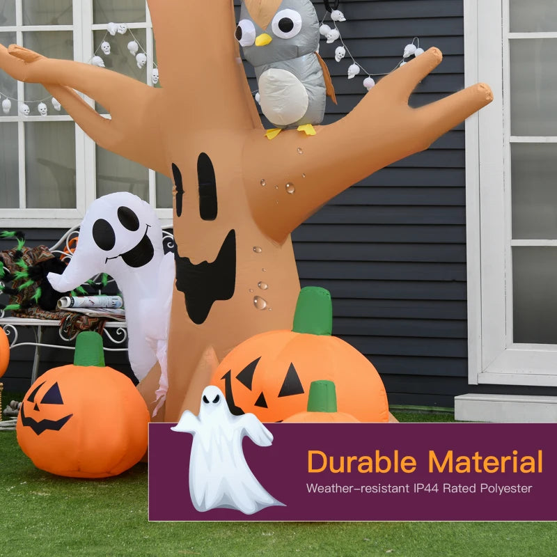 240cm Halloween Inflatable Tree Ghost with Pumpkins, Owl & LED Lights - Spooky Decor