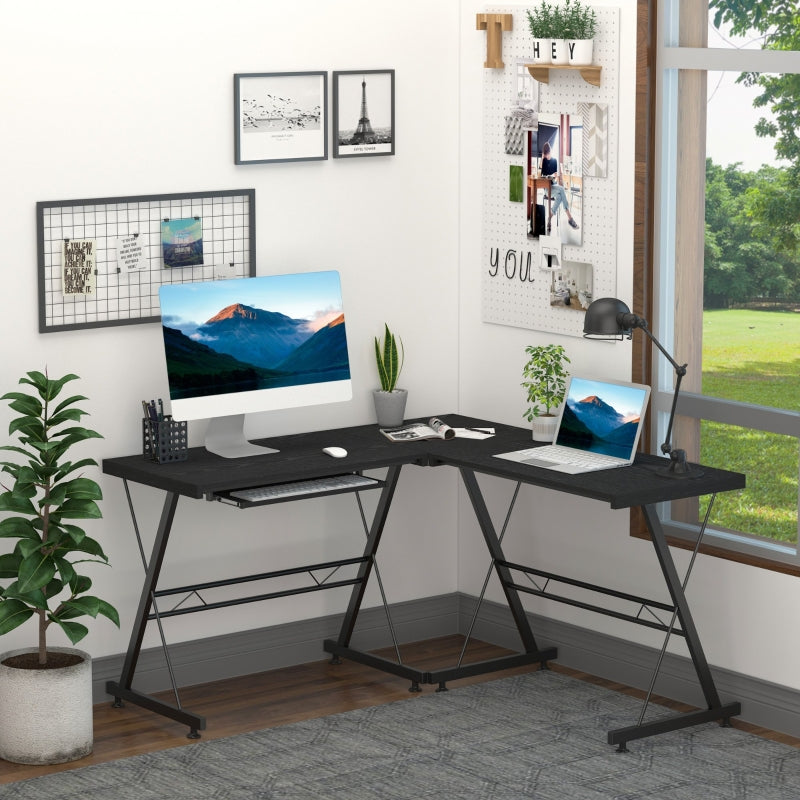 Black Laminated L-Shaped Gaming Desk with Keyboard Tray