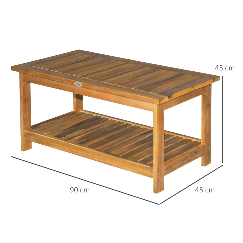 Acacia Wood Two-Tier Garden Table - Natural Wood Finish