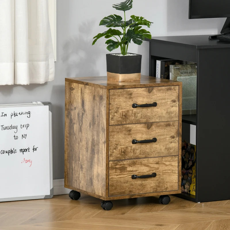 Rustic Brown 3-Drawer Under Desk File Cabinet Organizer