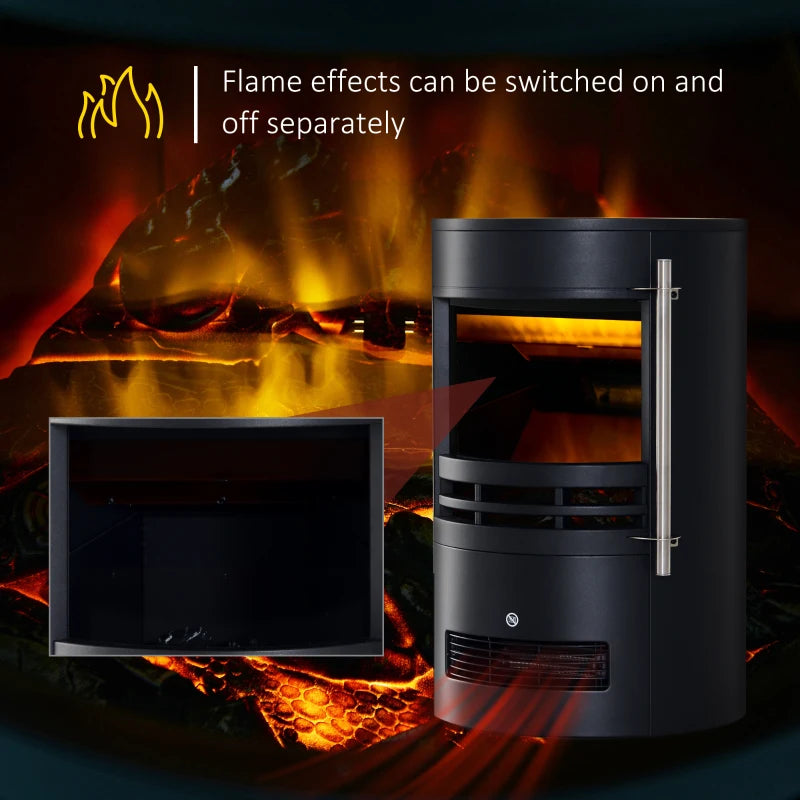 Black Freestanding Electric Fireplace with Log Burner Effect